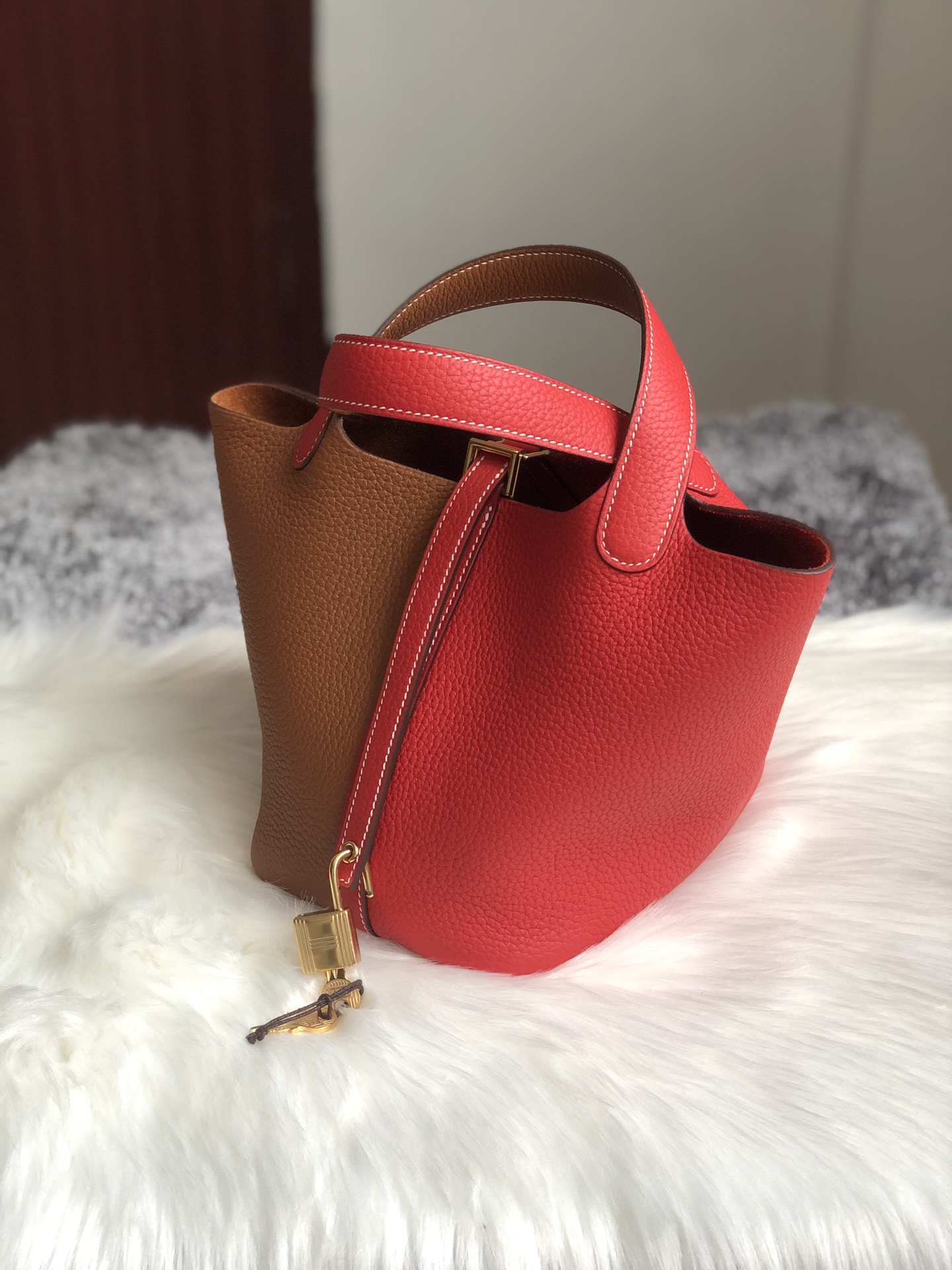 에르메스 피코탄18 레드 골드브라운 금장